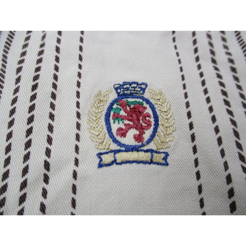 VINTAGE Tommy Hilfiger Shirt Men Medium Beige Herringbone Crest Button Up 90s - Picture 4 of 12